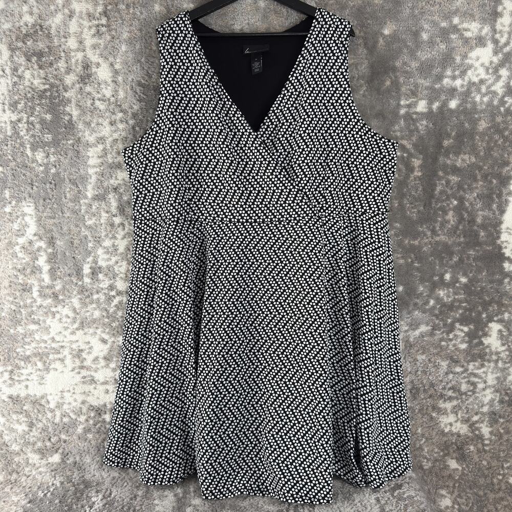 Lane Bryant Plus Sz 28 Stretch Polka Dot Faux Wrap Midi Dress Black White Lined